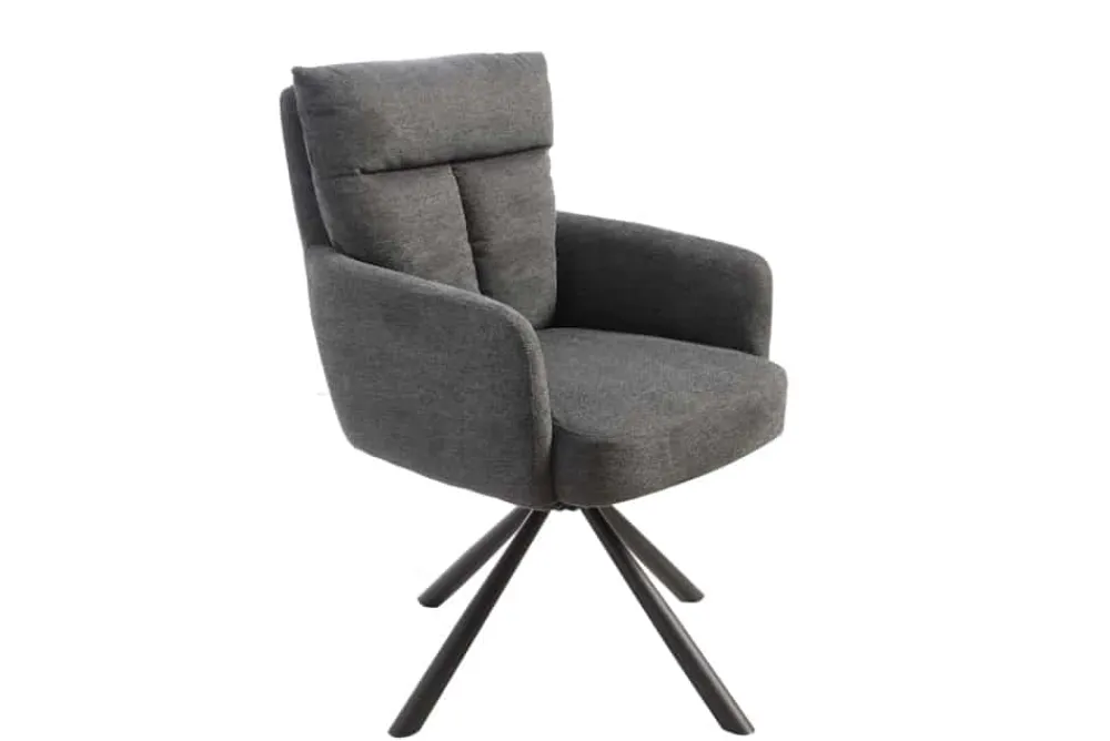 Riess-Ambiente Retro Möbel|Skandinavisch > Drehbarer Retro Stuhl BIG GEORGE grau mit Armlehnen und Taschenfederkernpolsterung