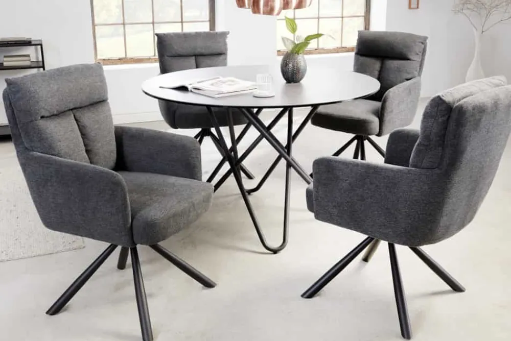 Riess-Ambiente Retro Möbel|Skandinavisch > Drehbarer Retro Stuhl BIG GEORGE grau mit Armlehnen und Taschenfederkernpolsterung