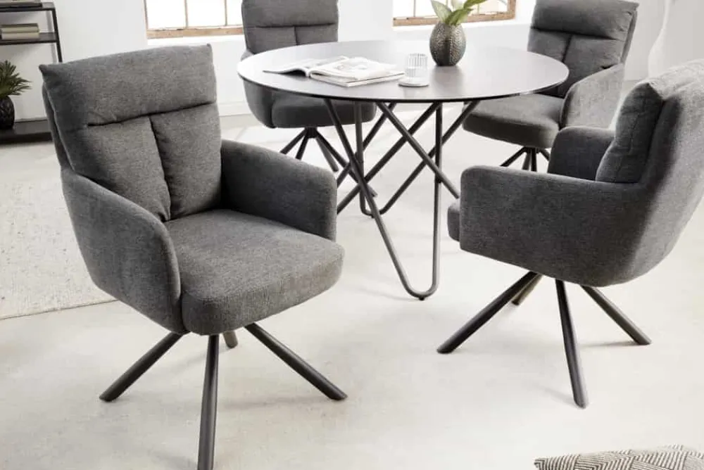 Riess-Ambiente Retro Möbel|Skandinavisch > Drehbarer Retro Stuhl BIG GEORGE grau mit Armlehnen und Taschenfederkernpolsterung