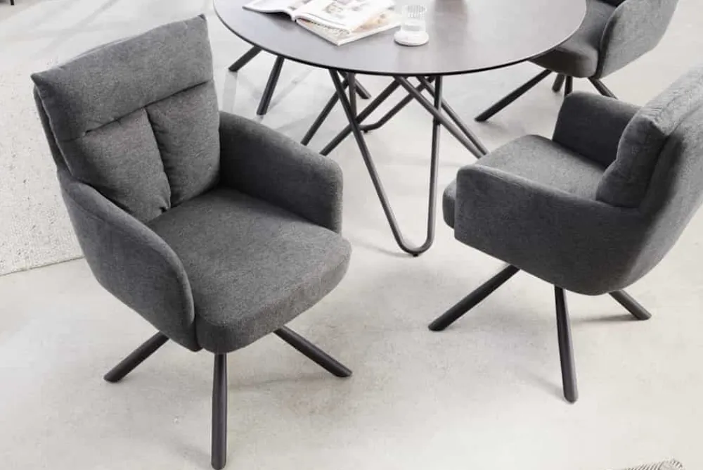 Riess-Ambiente Retro Möbel|Skandinavisch > Drehbarer Retro Stuhl BIG GEORGE grau mit Armlehnen und Taschenfederkernpolsterung