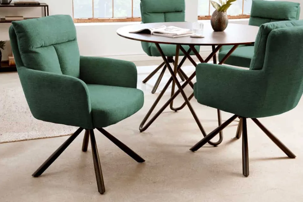 Riess-Ambiente Retro Möbel|Skandinavisch > Drehbarer Retro Stuhl BIG GEORGE grün mit Armlehnen und Taschenfederkernpolsterung