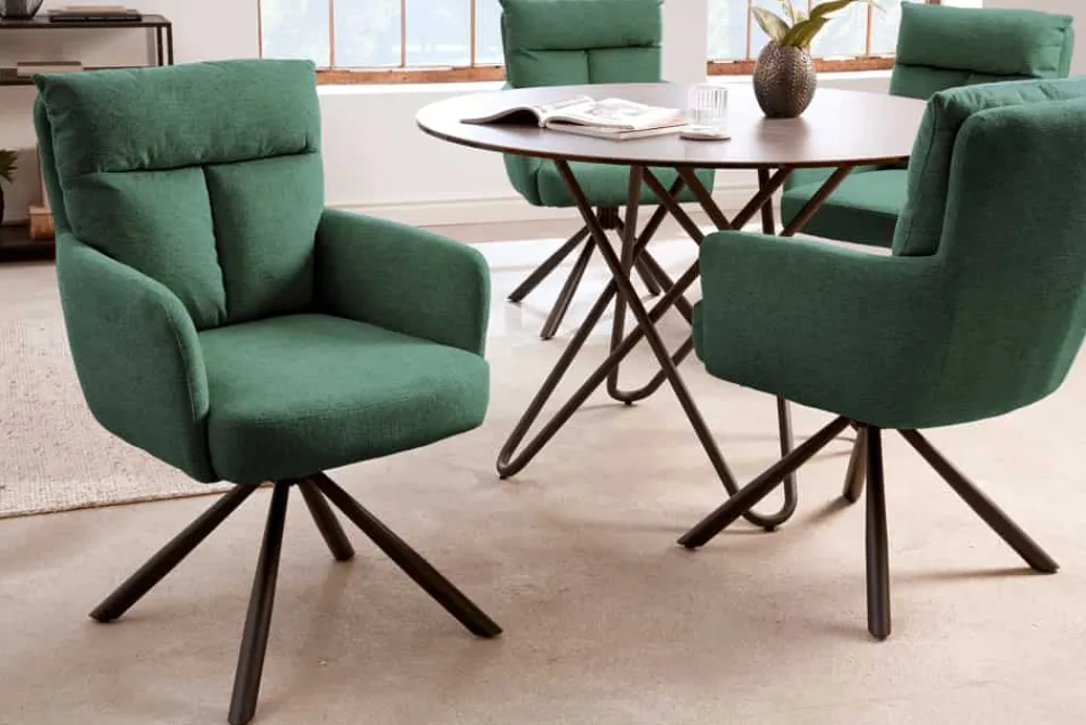 Riess-Ambiente Retro Möbel|Skandinavisch > Drehbarer Retro Stuhl BIG GEORGE grün mit Armlehnen und Taschenfederkernpolsterung