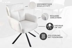 Riess-Ambiente Retro Möbel|Skandinavisch > Drehbarer Retro Stuhl BIG GEORGE weiß Bouclé mit Armlehne Taschenfederkern