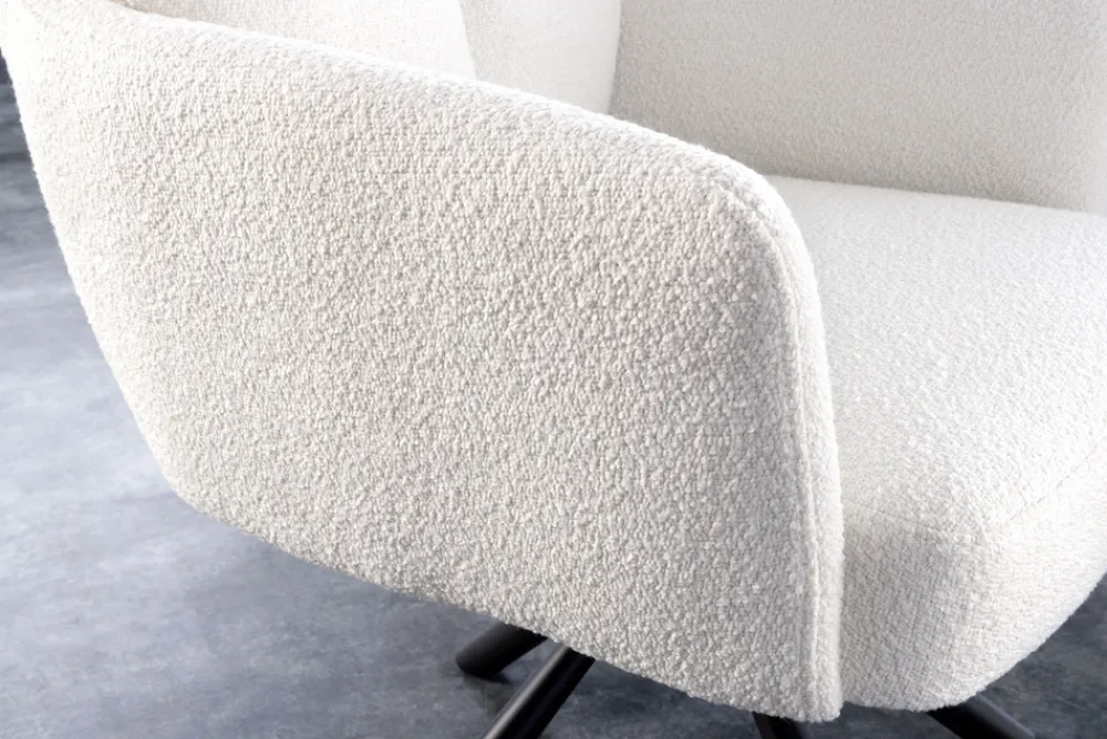 Riess-Ambiente Retro Möbel|Skandinavisch > Drehbarer Retro Stuhl BIG GEORGE weiß Bouclé mit Armlehne Taschenfederkern