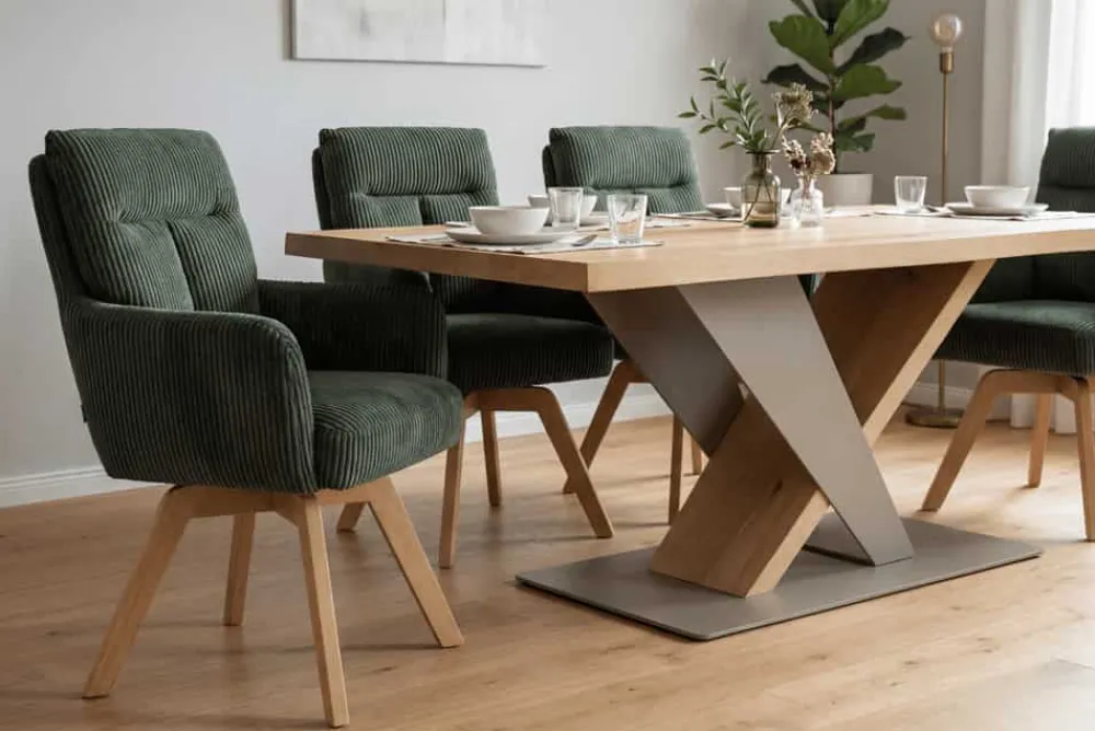 Riess-Ambiente Retro Möbel|Stühle > Drehbarer Retro Stuhl BIG GEORGE grün Cord Buchenholz Taschenfederkern mit Armlehnen