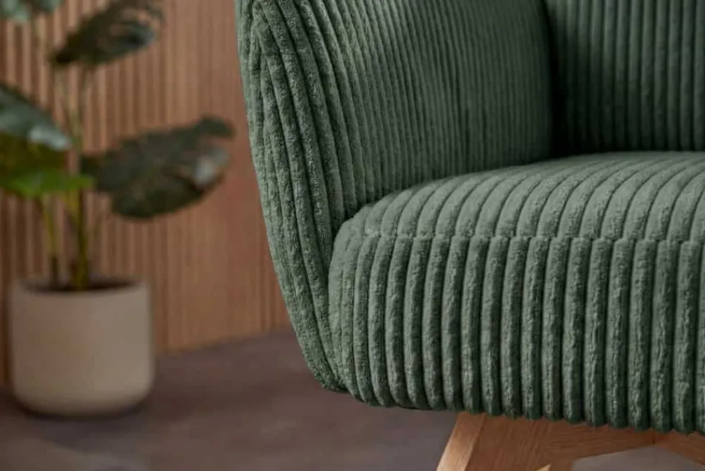 Riess-Ambiente Retro Möbel|Stühle > Drehbarer Retro Stuhl BIG GEORGE grün Cord Buchenholz Taschenfederkern mit Armlehnen