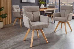 Riess-Ambiente Retro Möbel|Stühle > Drehbarer Retro Stuhl BIG GEORGE greige Cord Buchenholz Taschenfederkern mit Armlehnen
