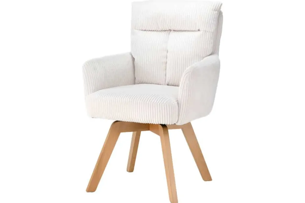 Riess-Ambiente Retro Möbel|Stühle > Drehbarer Retro Stuhl BIG GEORGE beige Cord Buchenholz Taschenfederkern mit Armlehnen