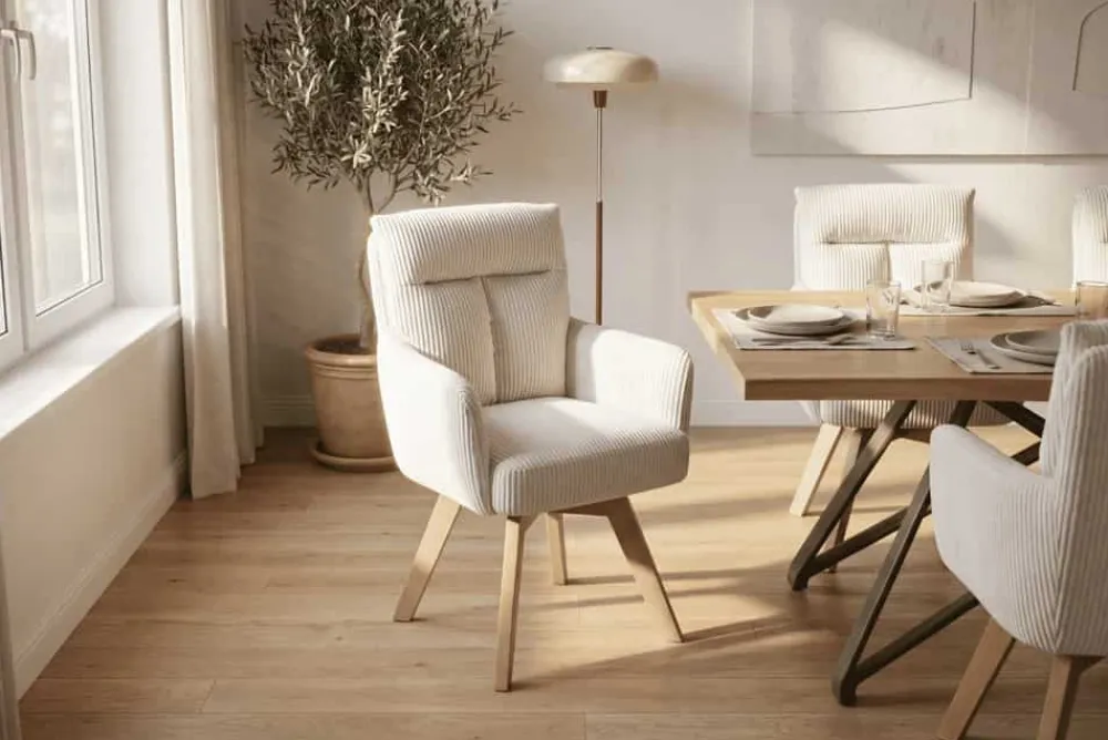 Riess-Ambiente Retro Möbel|Stühle > Drehbarer Retro Stuhl BIG GEORGE beige Cord Buchenholz Taschenfederkern mit Armlehnen