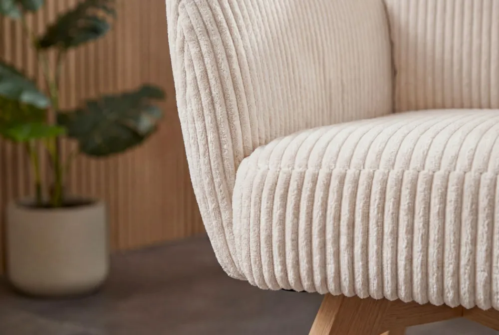 Riess-Ambiente Retro Möbel|Stühle > Drehbarer Retro Stuhl BIG GEORGE beige Cord Buchenholz Taschenfederkern mit Armlehnen