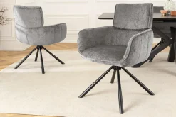 Riess-Ambiente Retro Möbel|Stühle > Drehbarer Retro Stuhl UNIQUE grau Chenille schwarzes Metallgestell mit Armlehne