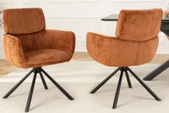 Riess-Ambiente Retro Möbel|Stühle > Drehbarer Retro Stuhl UNIQUE rost braun Chenille schwarze Metallbeine mit Armlehne