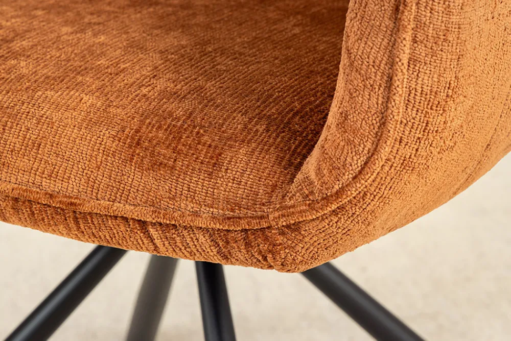 Riess-Ambiente Retro Möbel|Stühle > Drehbarer Retro Stuhl UNIQUE rost braun Chenille schwarze Metallbeine mit Armlehne