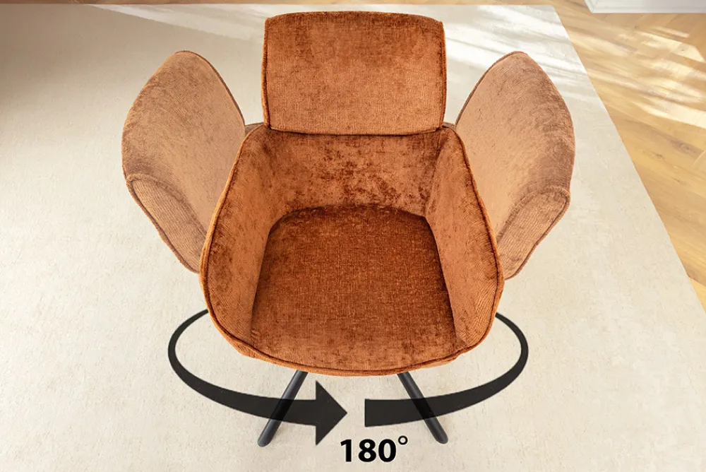 Riess-Ambiente Retro Möbel|Stühle > Drehbarer Retro Stuhl UNIQUE rost braun Chenille schwarze Metallbeine mit Armlehne