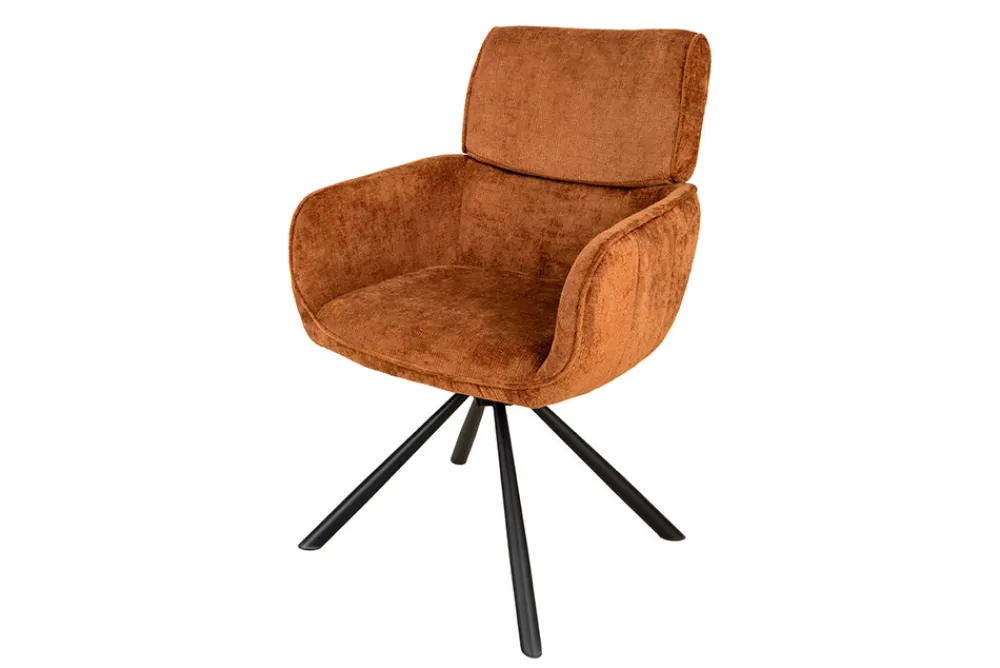 Riess-Ambiente Retro Möbel|Stühle > Drehbarer Retro Stuhl UNIQUE rost braun Chenille schwarze Metallbeine mit Armlehne