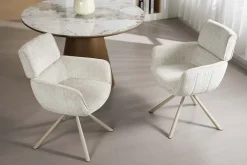 Riess-Ambiente Skandinavisch|Retro Möbel > Drehbarer Retro Stuhl UNIQUE beige Chenille Cremona Metall champagner-beige