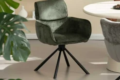 Riess-Ambiente Retro Möbel|Stühle > Drehbarer Retro Stuhl UNIQUE grün Chenille schwarze Metallbeine mit Armlehne