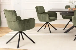 Riess-Ambiente Retro Möbel|Stühle > Drehbarer Retro Stuhl UNIQUE grün Chenille schwarze Metallbeine mit Armlehne