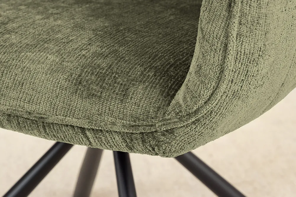 Riess-Ambiente Retro Möbel|Stühle > Drehbarer Retro Stuhl UNIQUE grün Chenille schwarze Metallbeine mit Armlehne