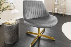 Riess-Ambiente Loungesessel|Stühle > Drehbarer Sessel LOUNGER grau gold Samt Modern Design
