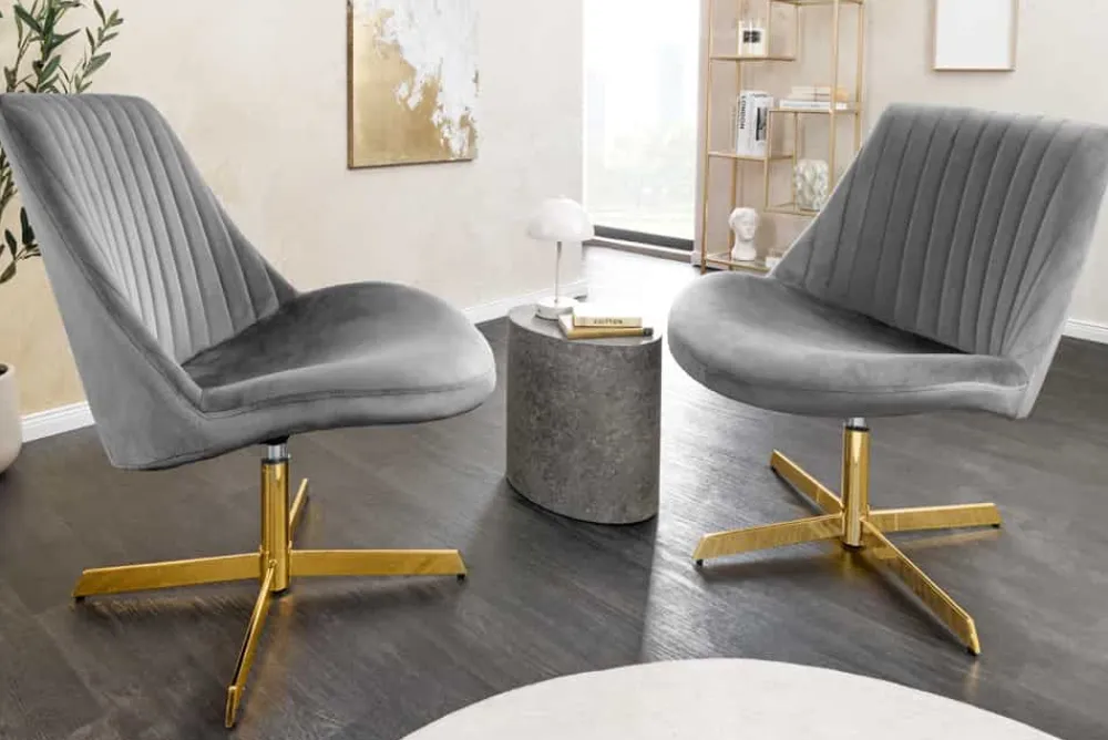 Riess-Ambiente Loungesessel|Stühle > Drehbarer Sessel LOUNGER grau gold Samt Modern Design