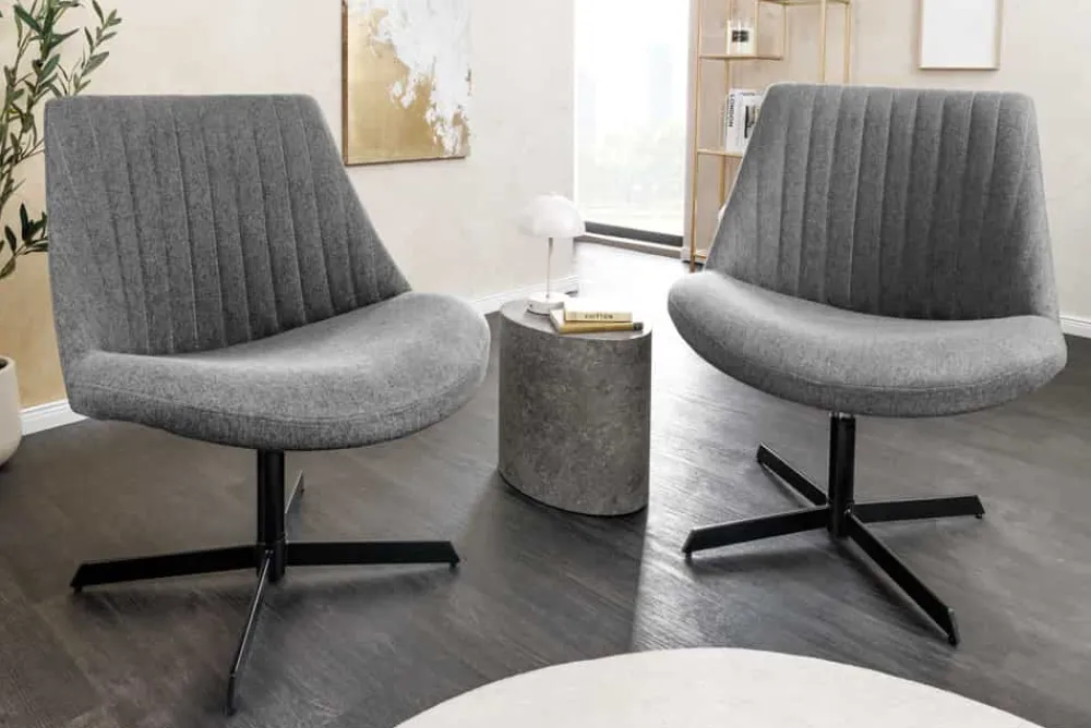 Riess-Ambiente Loungesessel|Stühle > Drehbarer Sessel LOUNGER grau Strukturstoff Metallgestell schwarz