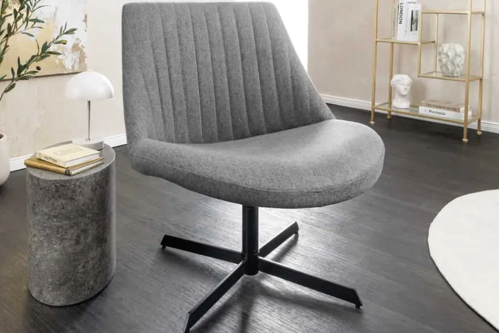 Riess-Ambiente Loungesessel|Stühle > Drehbarer Sessel LOUNGER grau Strukturstoff Metallgestell schwarz