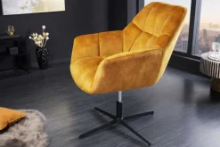 Riess-Ambiente Sessel|Samt Möbel > Drehbarer Sessel PAPILLON senfgelb Samt schwarz Metall höhenverstellbar mit Armlehne