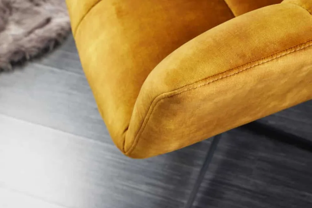 Riess-Ambiente Sessel|Samt Möbel > Drehbarer Sessel PAPILLON senfgelb Samt schwarz Metall höhenverstellbar mit Armlehne