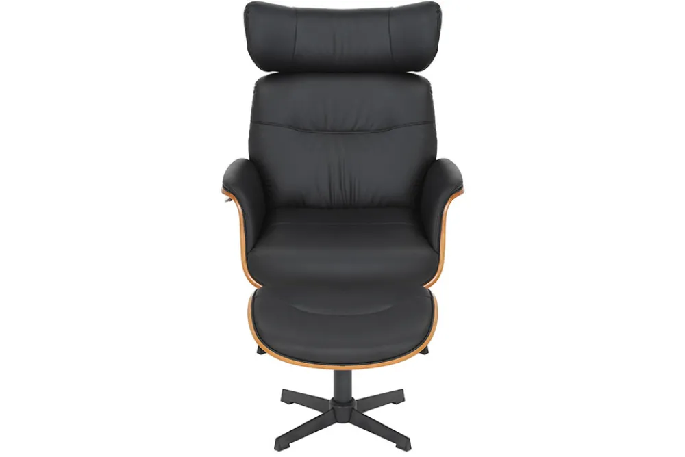 Riess-Ambiente Sessel|Retro Möbel > Drehbarer Sessel VOGUE COMFORT schwarz Kunstleder braun Walnuss-Design mit Armlehne