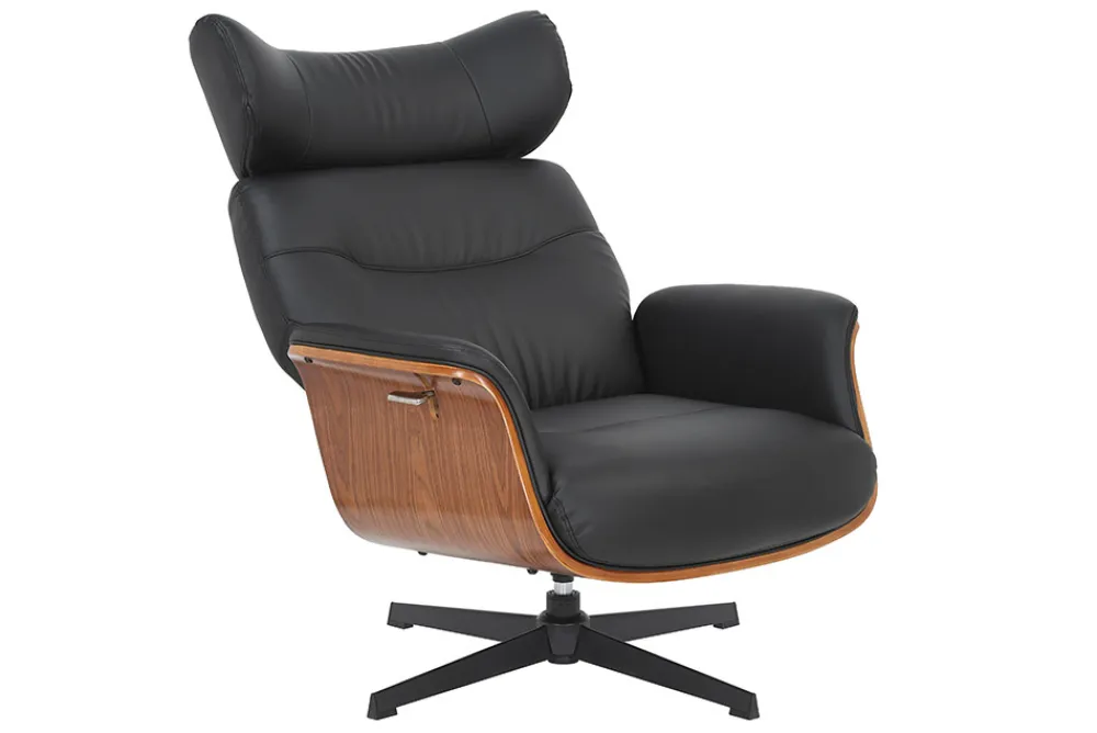 Riess-Ambiente Sessel|Retro Möbel > Drehbarer Sessel VOGUE COMFORT schwarz Kunstleder braun Walnuss-Design mit Armlehne