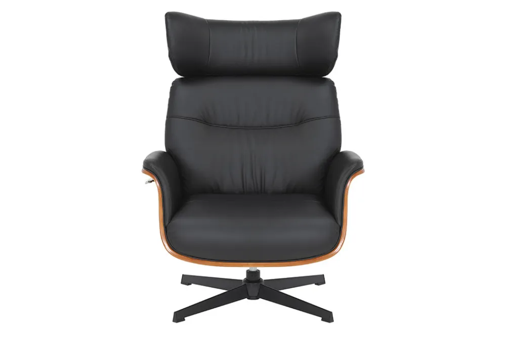 Riess-Ambiente Sessel|Retro Möbel > Drehbarer Sessel VOGUE COMFORT schwarz Kunstleder braun Walnuss-Design mit Armlehne