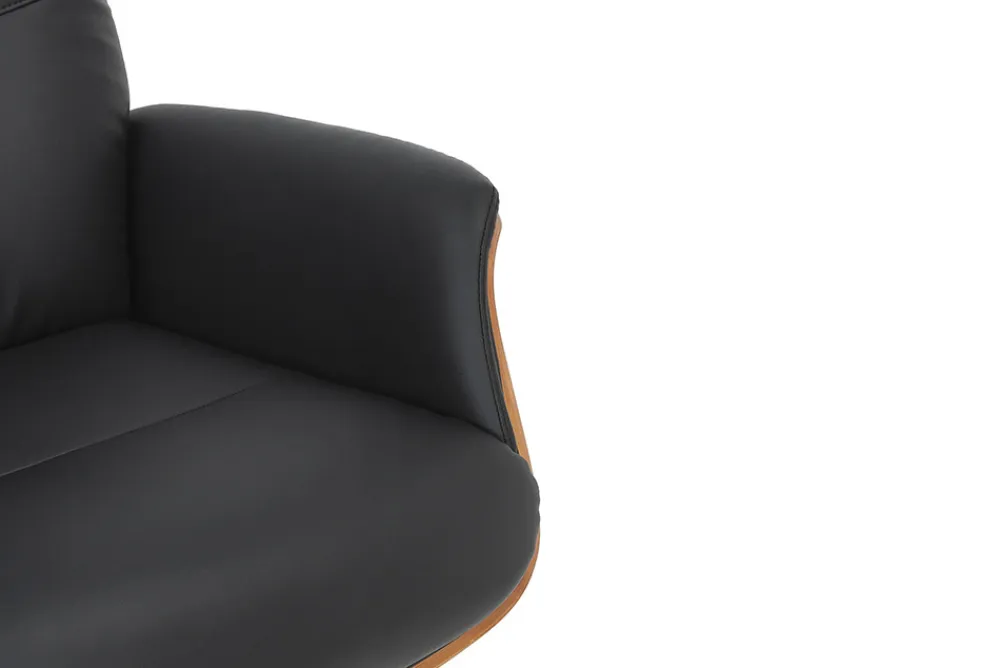 Riess-Ambiente Sessel|Retro Möbel > Drehbarer Sessel VOGUE COMFORT schwarz Kunstleder braun Walnuss-Design mit Armlehne