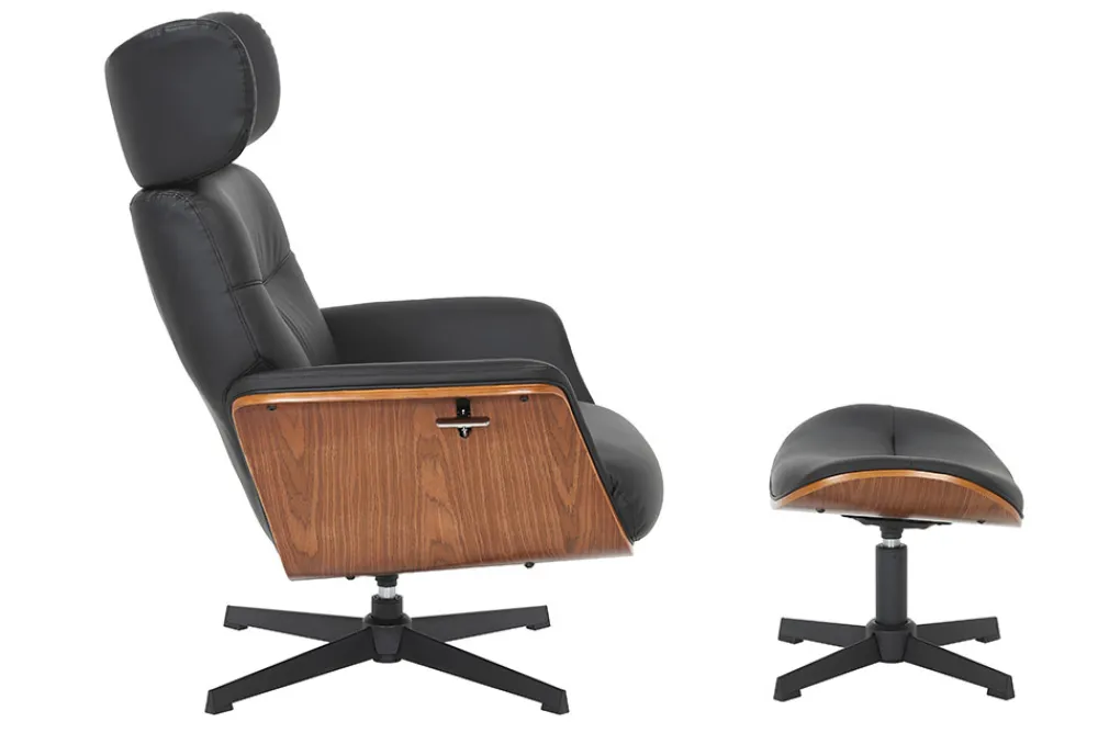 Riess-Ambiente Sessel|Retro Möbel > Drehbarer Sessel VOGUE COMFORT schwarz Kunstleder braun Walnuss-Design mit Armlehne