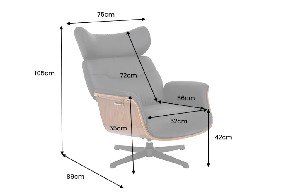 Riess-Ambiente Sessel|Retro Möbel > Drehbarer Sessel VOGUE COMFORT schwarz Kunstleder braun Walnuss-Design mit Armlehne
