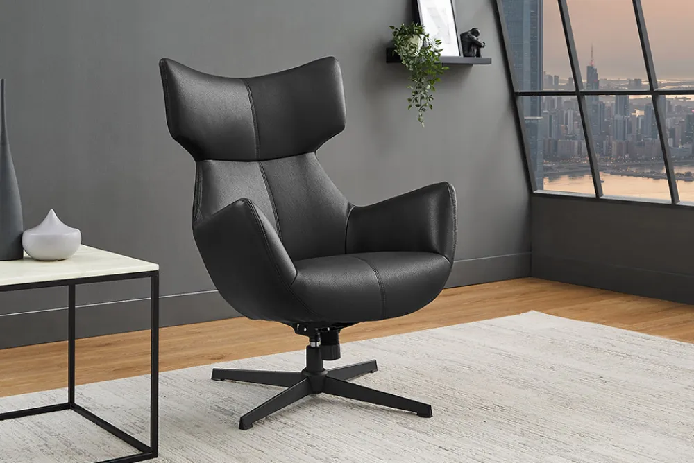 Riess-Ambiente Sessel|Industrial Loft > Drehbarer Sessel VOGUE schwarz Kunstleder Metallbeine mit Armlehne