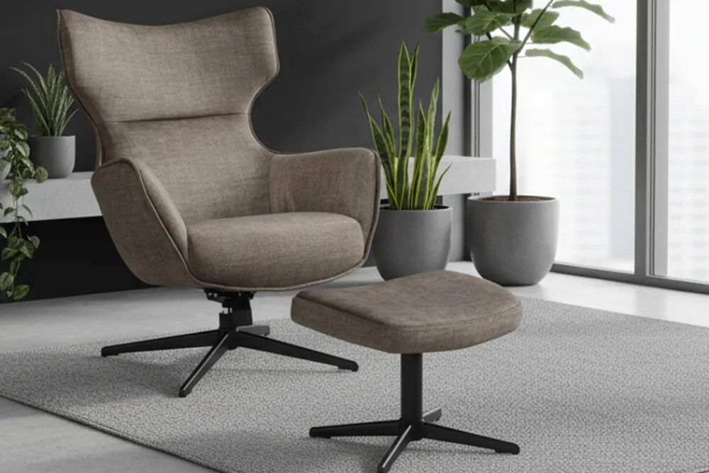 Riess-Ambiente Sessel|Samt Möbel > Drehbarer Sessel VOGUE taupe Samt schwarze Metallbeine mit Armlehne