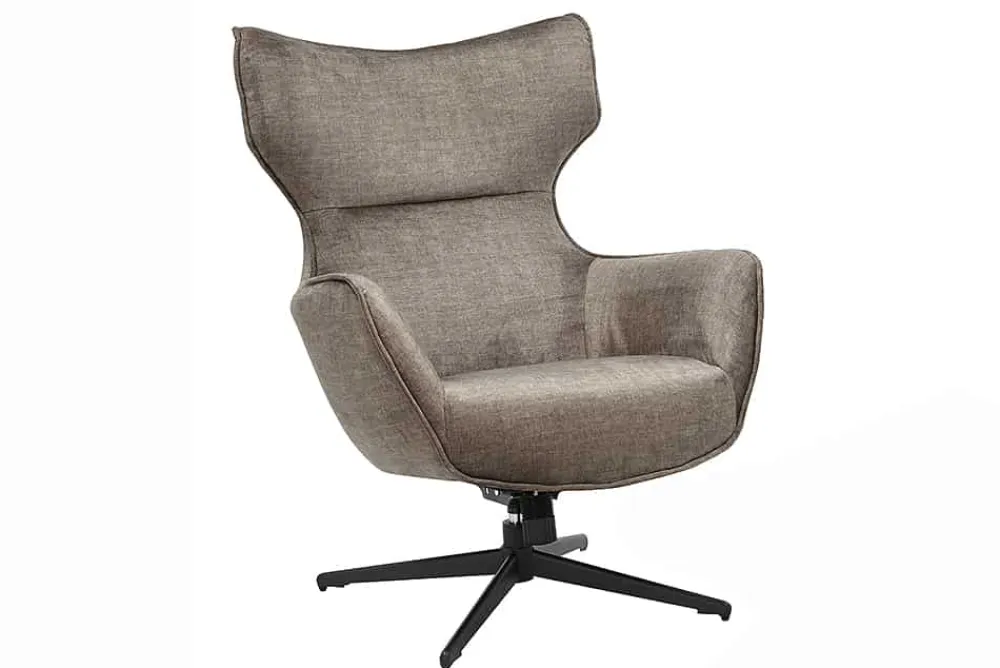 Riess-Ambiente Sessel|Samt Möbel > Drehbarer Sessel VOGUE taupe Samt schwarze Metallbeine mit Armlehne