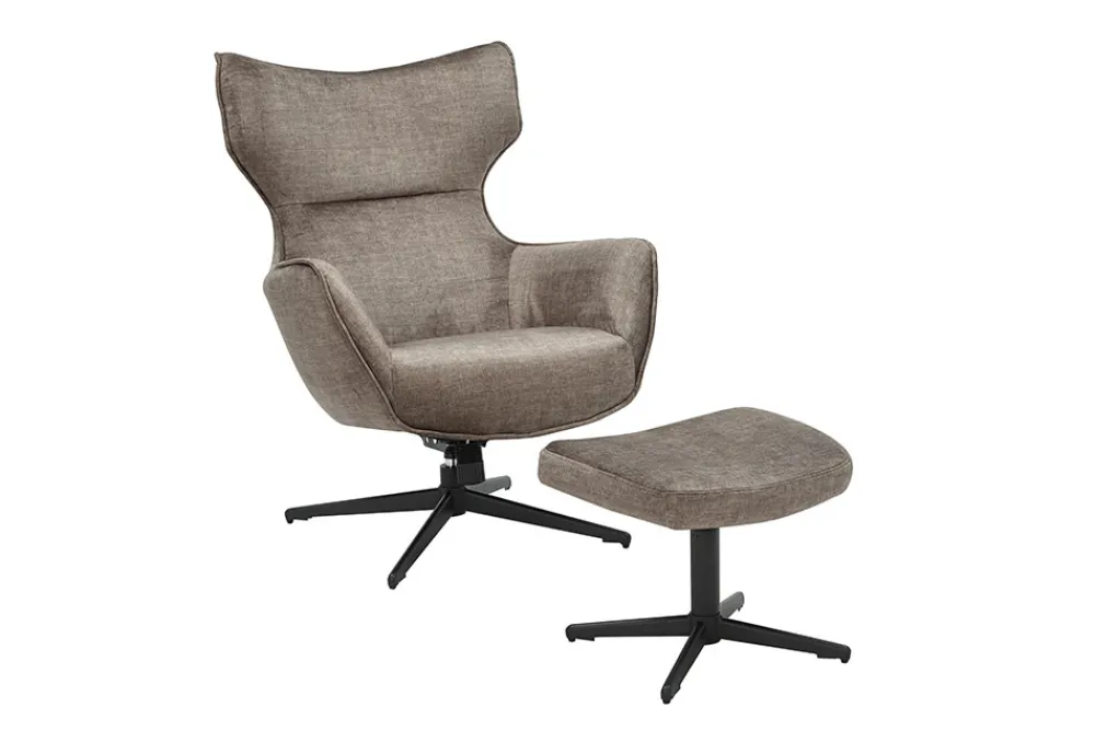 Riess-Ambiente Sessel|Samt Möbel > Drehbarer Sessel VOGUE taupe Samt schwarze Metallbeine mit Armlehne