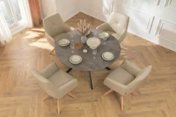 Riess-Ambiente Skandinavisch|Stühle > Drehbarer Stuhl ALMARA beige sand Echtleder 360° Taschenfederkern natur Eiche Massivholz