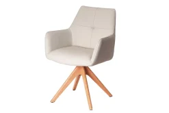 Riess-Ambiente Skandinavisch|Stühle > Drehbarer Stuhl ALMARA beige sand Echtleder 360° Taschenfederkern natur Eiche Massivholz