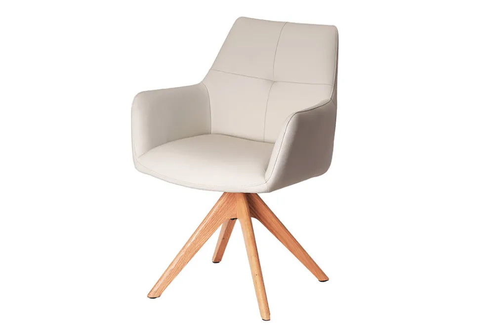 Riess-Ambiente Skandinavisch|Stühle > Drehbarer Stuhl ALMARA beige sand Echtleder 360° Taschenfederkern natur Eiche Massivholz
