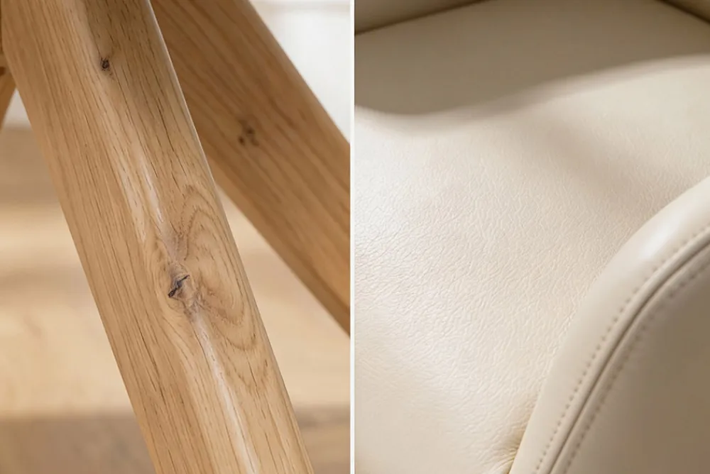 Riess-Ambiente Skandinavisch|Stühle > Drehbarer Stuhl ALMARA beige sand Echtleder 360° Taschenfederkern natur Eiche Massivholz