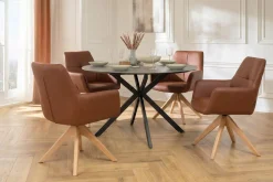 Riess-Ambiente Skandinavisch|Stühle > Drehbarer Stuhl ALMARA cognac braun Echtleder 360° Taschenfederkern Eiche Massivholz