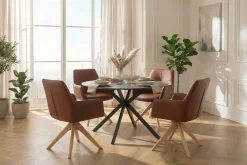 Riess-Ambiente Skandinavisch|Stühle > Drehbarer Stuhl ALMARA cognac braun Echtleder 360° Taschenfederkern Eiche Massivholz