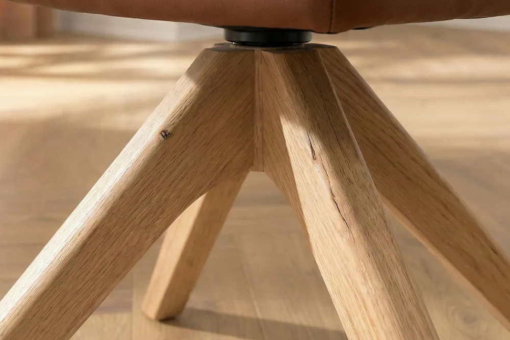Riess-Ambiente Skandinavisch|Stühle > Drehbarer Stuhl ALMARA cognac braun Echtleder 360° Taschenfederkern Eiche Massivholz