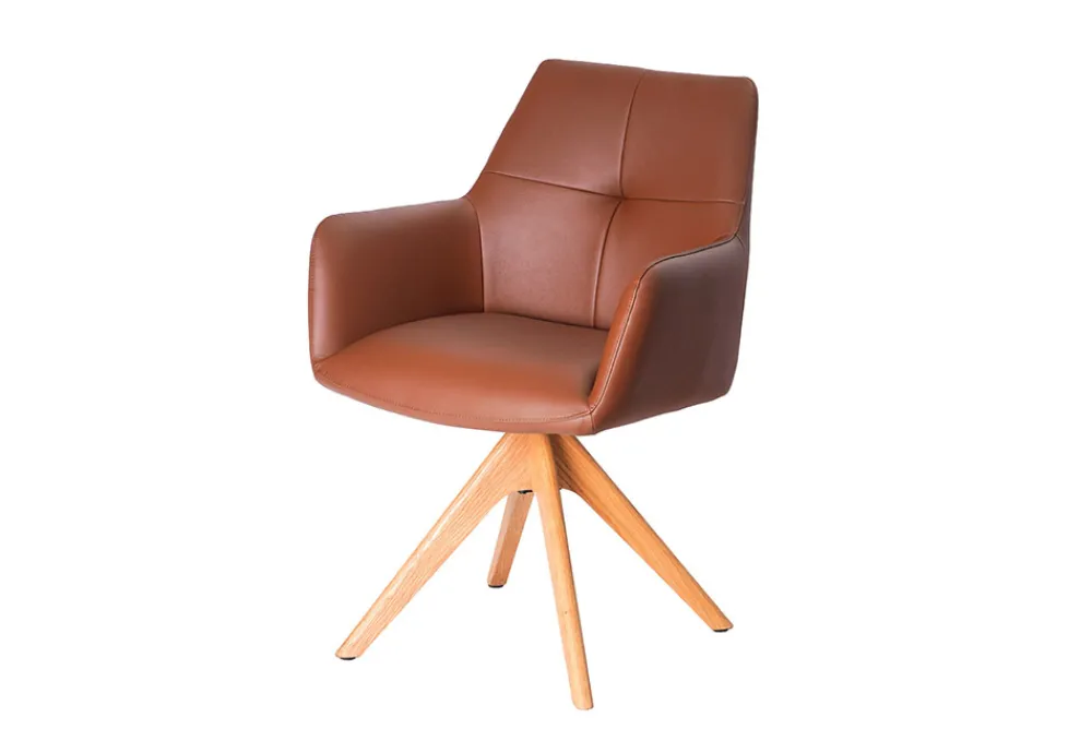 Riess-Ambiente Skandinavisch|Stühle > Drehbarer Stuhl ALMARA cognac braun Echtleder 360° Taschenfederkern Eiche Massivholz