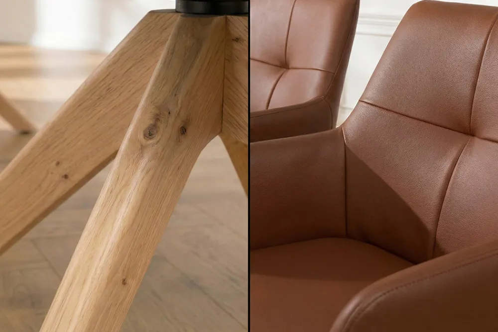 Riess-Ambiente Skandinavisch|Stühle > Drehbarer Stuhl ALMARA cognac braun Echtleder 360° Taschenfederkern Eiche Massivholz