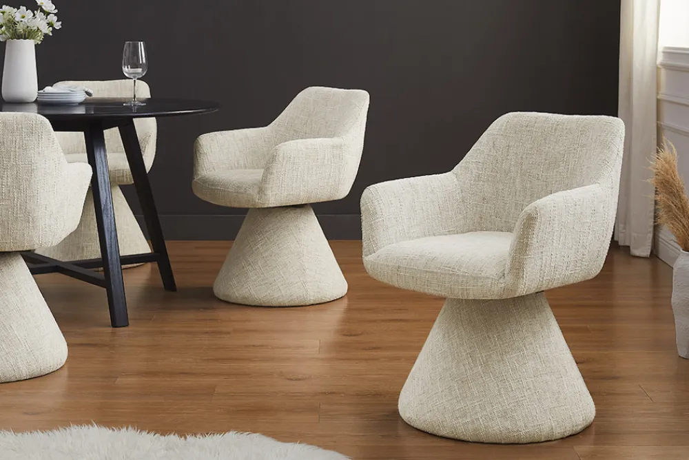 Riess-Ambiente Retro Möbel|Stühle > Drehbarer Stuhl AMBIENTO beige Chenille 180° mit Auto-Return Polsterstuhl