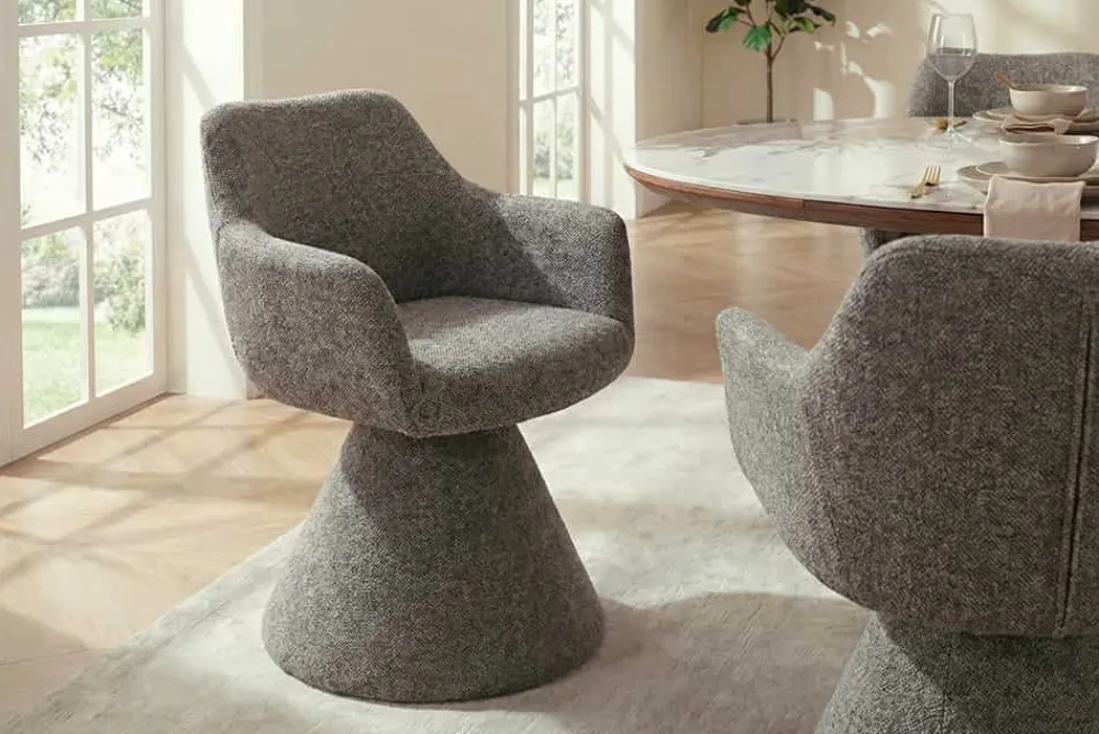 Riess-Ambiente Retro Möbel|Stühle > Drehbarer Stuhl AMBIENTO braun Strukturstoff 180° mit Auto-Return Polsterstuhl